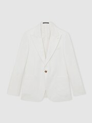 Reiss White Hamlet Slim Fit Lyocell Linen Single Breasted Suit Blazer - Image 2 of 8