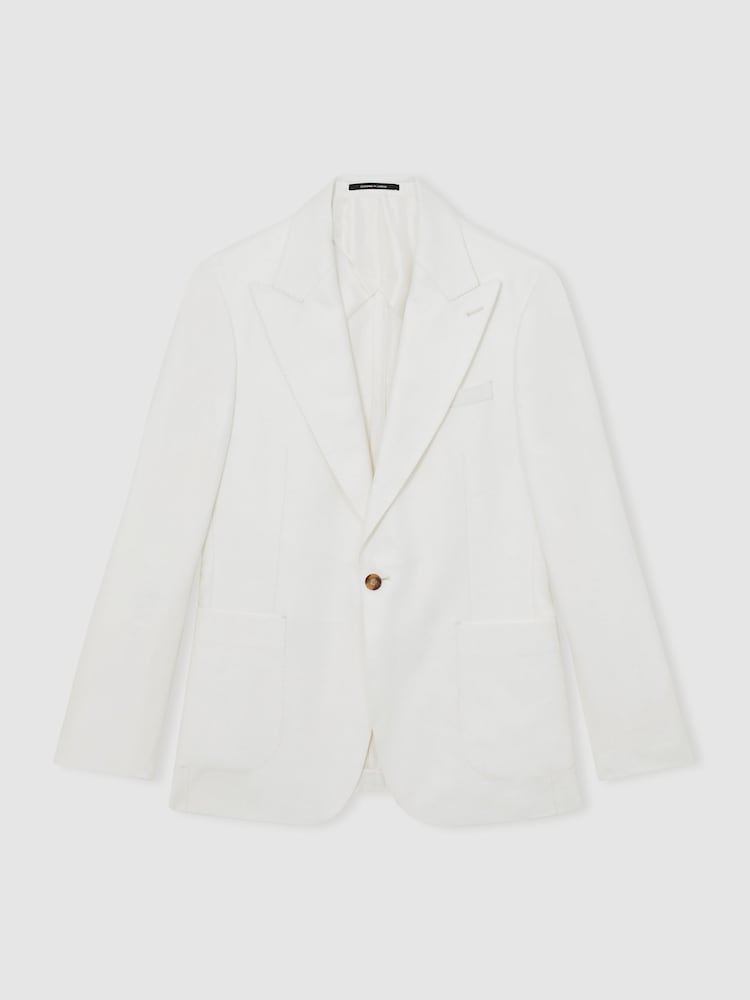 Reiss White Hamlet Slim Fit Lyocell Linen Single Breasted Suit Blazer - Image 2 of 8