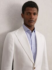 Reiss White Hamlet Slim Fit Lyocell Linen Single Breasted Suit Blazer - Image 5 of 8