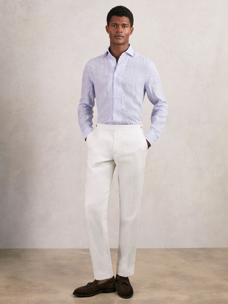 Reiss White Hamlet Slim Fit Lyocell Linen Suit Trousers - Image 1 of 7