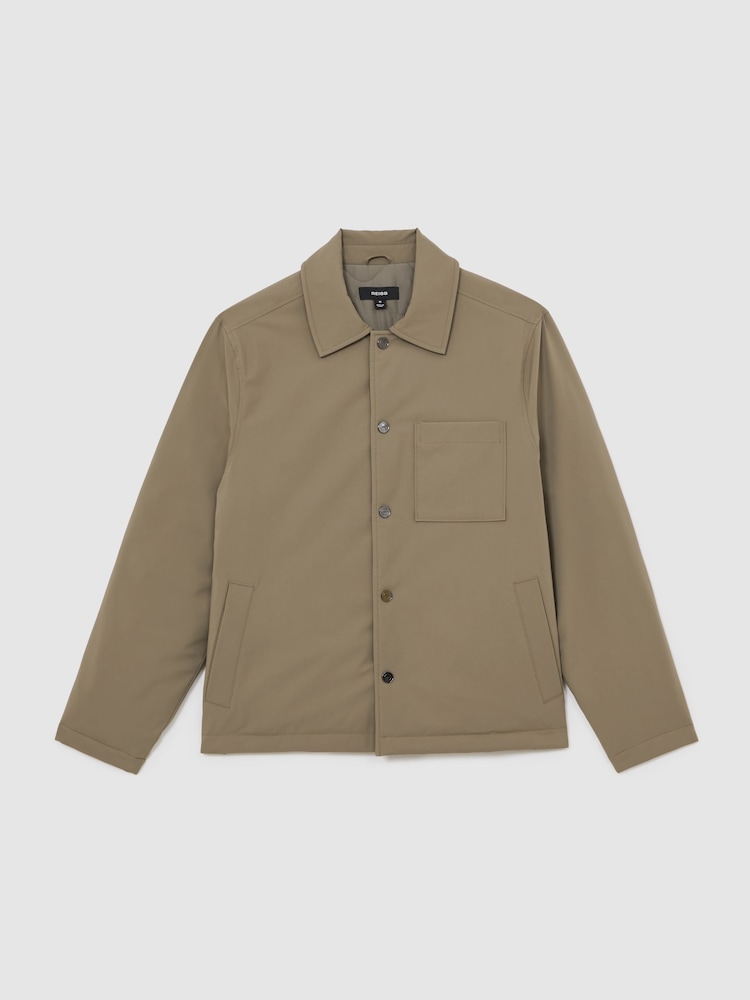 Reiss Olive Green Parker Lightly-Padded Patch-Pocket Overshirt - Image 2 of 8 Reiss Olive Green Parker Lightly-Padded Patch-Pocket Overshirt - Image 2 of 8