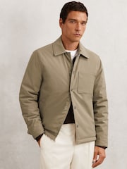 Reiss Olive Green Parker Lightly-Padded Patch-Pocket Overshirt - Image 3 of 8