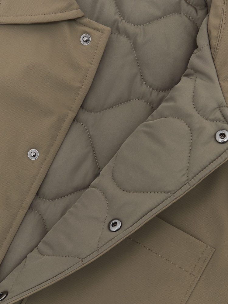 Reiss Olive Green Parker Lightly-Padded Patch-Pocket Overshirt - Image 8 of 8