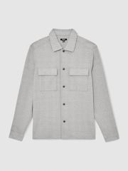 Reiss Soft Grey Laroy Jersey Check Twin-Pocket Overshirt - Image 2 of 7