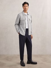 Reiss Soft Grey Laroy Jersey Check Twin-Pocket Overshirt - Image 3 of 7