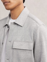 Reiss Soft Grey Laroy Jersey Check Twin-Pocket Overshirt - Image 4 of 7