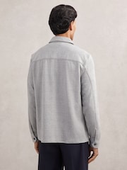 Reiss Soft Grey Laroy Jersey Check Twin-Pocket Overshirt - Image 5 of 7