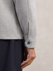 Reiss Soft Grey Laroy Jersey Check Twin-Pocket Overshirt - Image 6 of 7