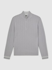 Reiss Soft Blue Tuscano Half-Zip Cable Knit Jumper With Wool - Image 2 of 6