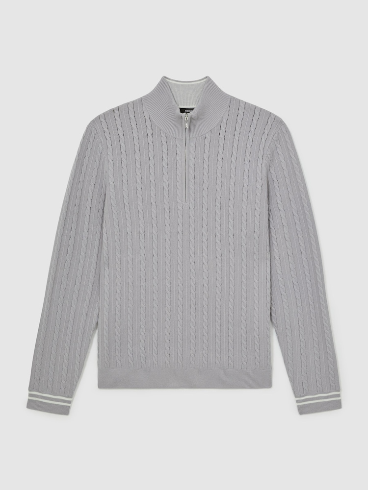 Reiss Soft Blue Tuscano Half-Zip Cable Knit Jumper With Wool - Image 2 of 6