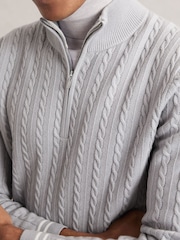 Reiss Soft Blue Tuscano Half-Zip Cable Knit Jumper With Wool - Image 3 of 6