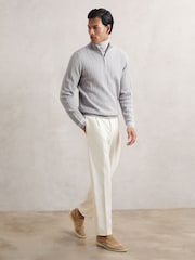 Reiss Soft Blue Tuscano Half-Zip Cable Knit Jumper With Wool - Image 4 of 6