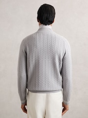 Reiss Soft Blue Tuscano Half-Zip Cable Knit Jumper With Wool - Image 5 of 6