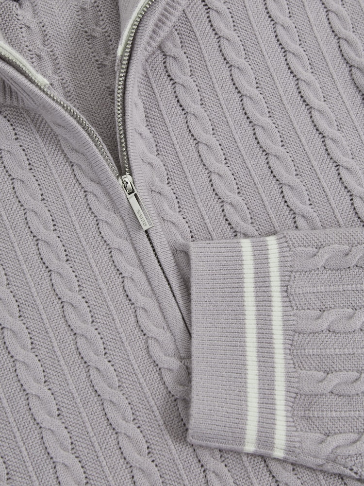 Reiss Soft Blue Tuscano Half-Zip Cable Knit Jumper With Wool - Image 6 of 6 Reiss Soft Blue Tuscano Half-Zip Cable Knit Jumper With Wool - Image 6 of 6