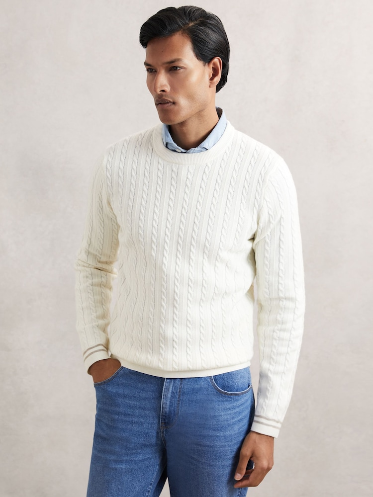 Reiss White Luca Cable-Knit Jumper With Wool - Image 1 of 6