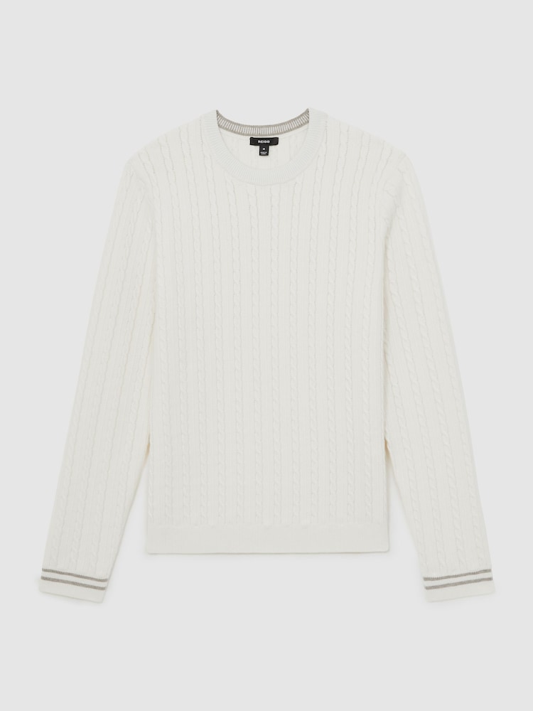 Reiss White Luca Cable-Knit Jumper With Wool - Image 2 of 6