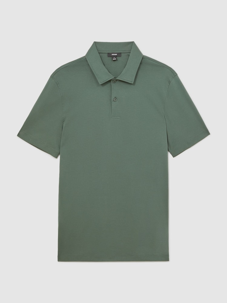 Reiss Kale Green Earl Cotton Short-Sleeve Polo Shirt - Image 2 of 6 Reiss Kale Green Earl Cotton Short-Sleeve Polo Shirt - Image 2 of 6