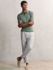 Reiss Kale Green Earl Cotton Short-Sleeve Polo Shirt - Image 3 of 6