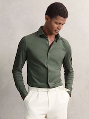 Reiss Kale Green Duke Cotton-Jersey Button-Through Shirt - Image 1 of 6