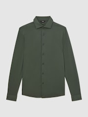 Reiss Kale Green Duke Cotton-Jersey Button-Through Shirt - Image 2 of 6