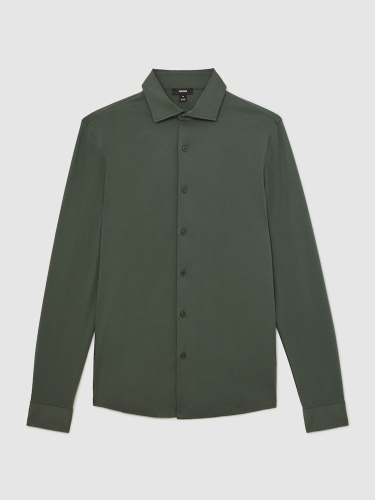 Reiss Kale Green Duke Cotton-Jersey Button-Through Shirt - Image 2 of 6