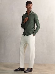 Reiss Kale Green Duke Cotton-Jersey Button-Through Shirt - Image 3 of 6