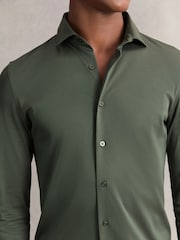 Reiss Kale Green Duke Cotton-Jersey Button-Through Shirt - Image 4 of 6
