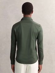 Reiss Kale Green Duke Cotton-Jersey Button-Through Shirt - Image 5 of 6