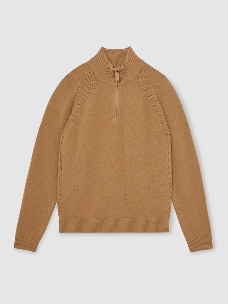 Reiss Camel Charming Wool And Cashmere Half-Zip Jumper - Image 2 of 6 Reiss Camel Charming Wool And Cashmere Half-Zip Jumper - Image 2 of 6