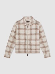 Reiss Stone Varena Zip-Through Check Overshirt with Wool - Image 2 of 7