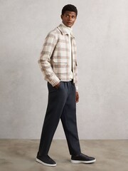 Reiss Stone Varena Zip-Through Check Overshirt with Wool - Image 5 of 7