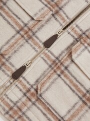 Reiss Stone Varena Zip-Through Check Overshirt with Wool - Image 7 of 7