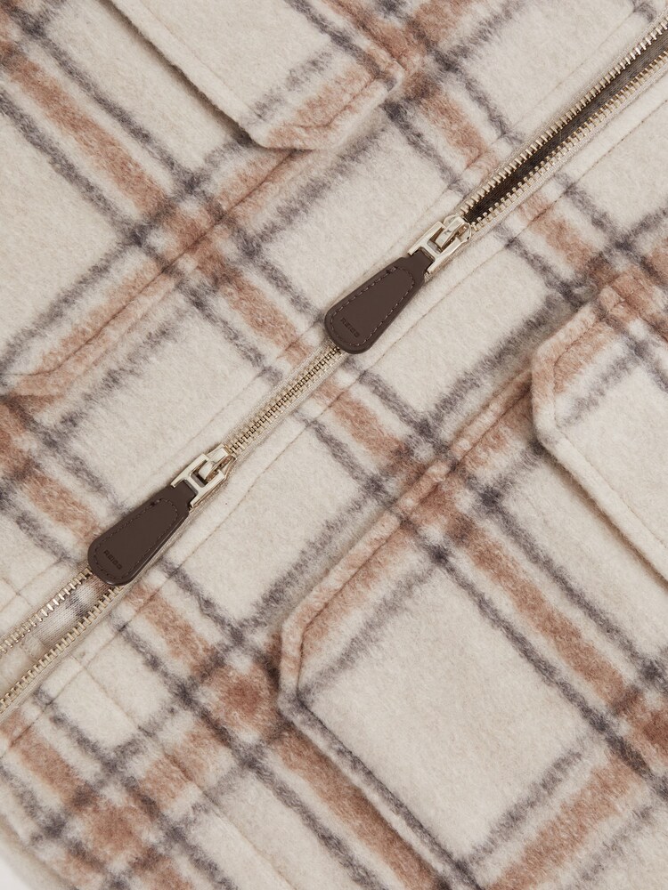 Reiss Stone Varena Zip-Through Check Overshirt with Wool - Image 7 of 7 Reiss Stone Varena Zip-Through Check Overshirt with Wool - Image 7 of 7
