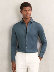 Reiss Airforce Blue Duke Cotton-Jersey Button-Through Shirt - Image 1 of 7