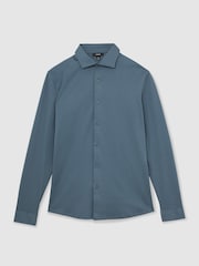 Reiss Airforce Blue Duke Cotton-Jersey Button-Through Shirt - Image 2 of 7