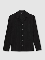 Reiss Black Aubry Plissé Cuban-Collar Long-Sleeve Shirt - Image 2 of 6