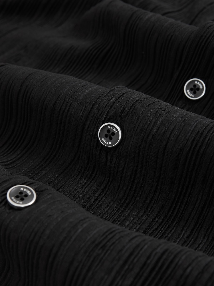 Reiss Black Aubry Plissé Cuban-Collar Long-Sleeve Shirt - Image 6 of 6 Reiss Black Aubry Plissé Cuban-Collar Long-Sleeve Shirt - Image 6 of 6