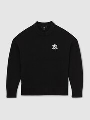 Reiss Black Archibald Monogram Embroidered Wool Jumper - Image 2 of 7