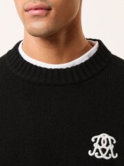 Reiss Black Archibald Monogram Embroidered Wool Jumper - Image 5 of 7