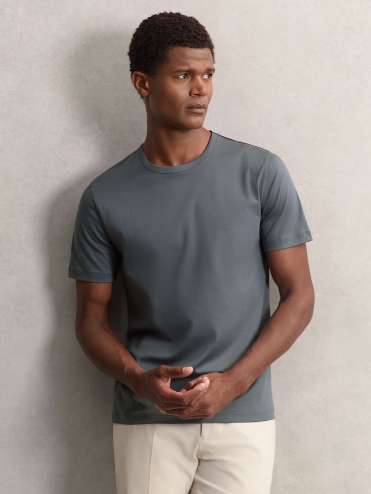 Reiss Airforce Blue Count Airwater-Cotton Crew-Neck T-Shirt - Image 1 of 6