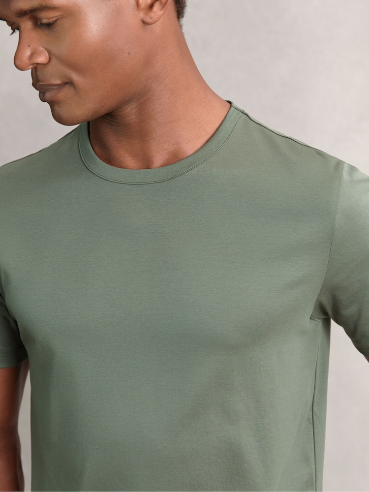 Reiss Kale Green Count Airwater-Cotton Crew-Neck T-Shirt - Image 1 of 6 Reiss Kale Green Count Airwater-Cotton Crew-Neck T-Shirt - Image 1 of 6