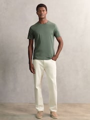 Reiss Kale Green Count Airwater-Cotton Crew-Neck T-Shirt - Image 3 of 6