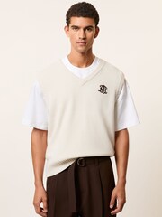 Reiss Off White Crosby Monogram Embroidered Wool Knit Vest - Image 1 of 6