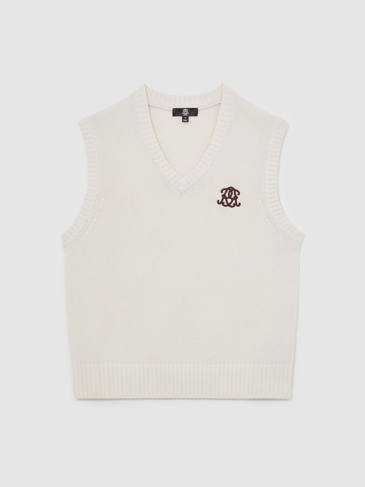 Reiss Off White Crosby Monogram Embroidered Wool Knit Vest - Image 2 of 6