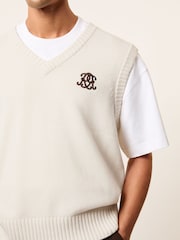 Reiss Off White Crosby Monogram Embroidered Wool Knit Vest - Image 4 of 6