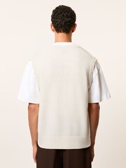 Reiss Off White Crosby Monogram Embroidered Wool Knit Vest - Image 5 of 6