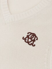 Reiss Off White Crosby Monogram Embroidered Wool Knit Vest - Image 6 of 6