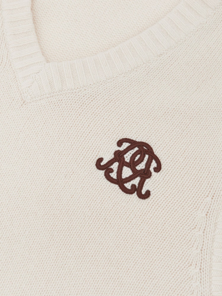 Reiss Off White Crosby Monogram Embroidered Wool Knit Vest - Image 6 of 6