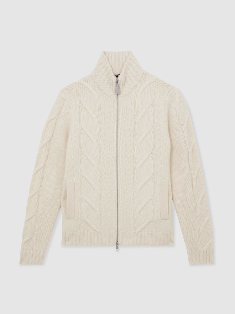 Reiss Ivory White Baker Atelier 100% Cashmere Cable Cardigan - Image 2 of 6 Reiss Ivory White Baker Atelier 100% Cashmere Cable Cardigan - Image 2 of 6