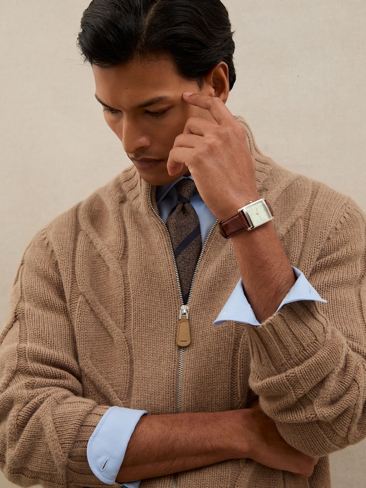 Reiss Camel Brown Baker Cardigan - Image 1 of 6